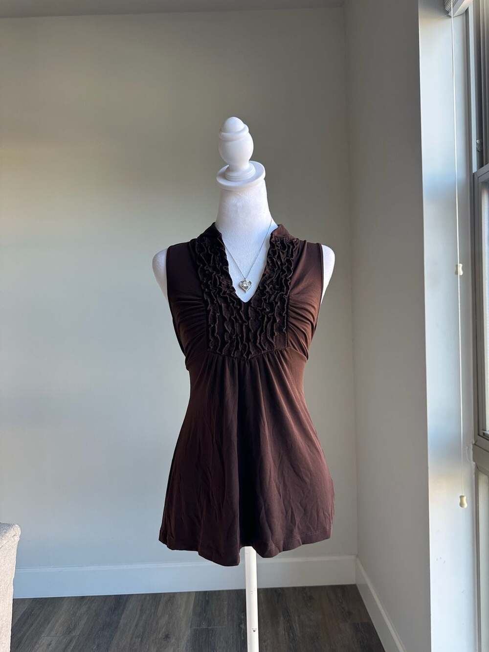 Vintage Y2K Twilightcore Heart Soul Brown Ruffle Tunic Top - Size L